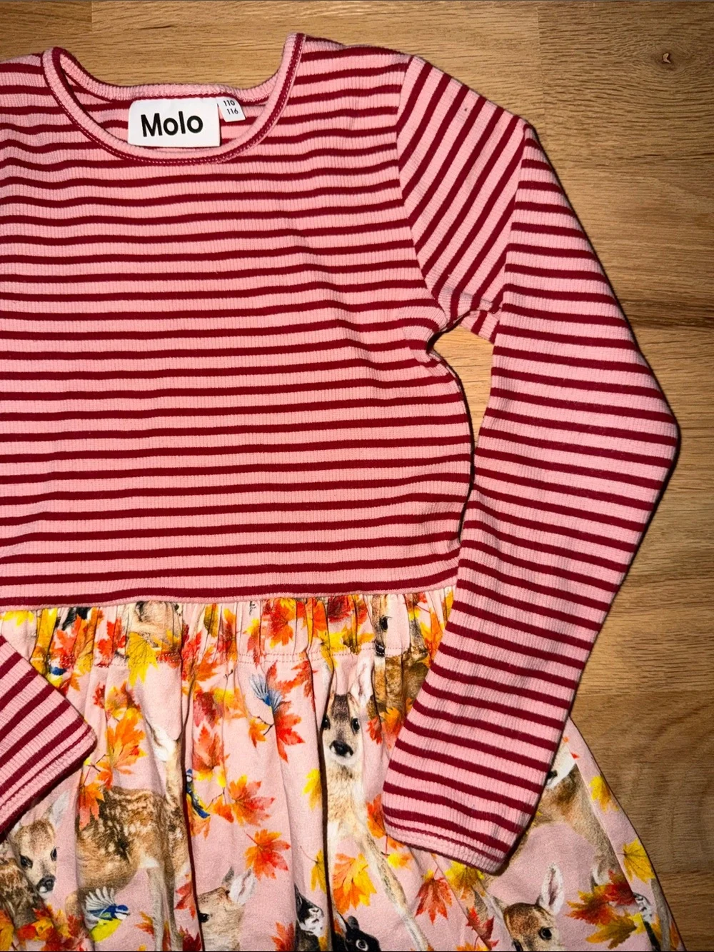 Molo Organic mixed fabric Pink/Red Striped Long-Sleeve Dress Girls sz 110/116